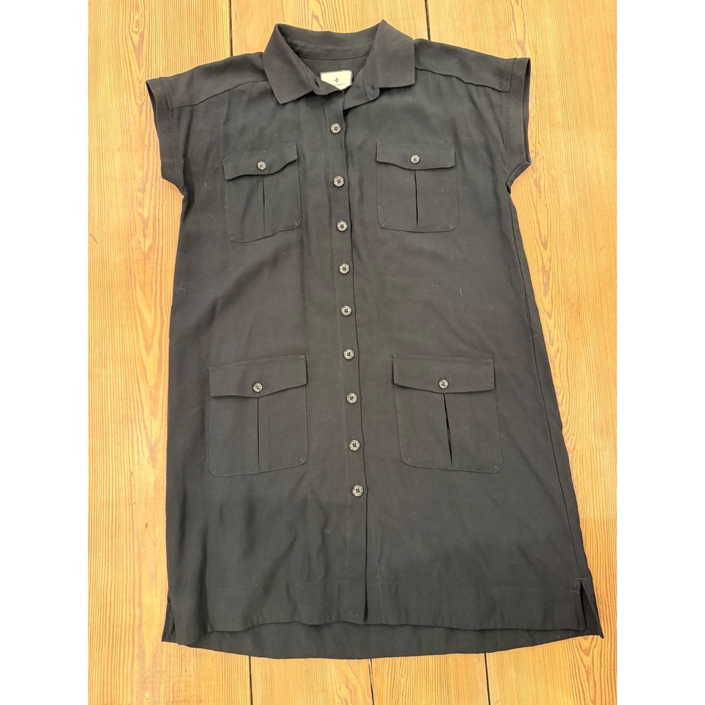 Tuckernuck Hugo Black Shirt Dress Utility Pockets Button Short Sleeve Size M